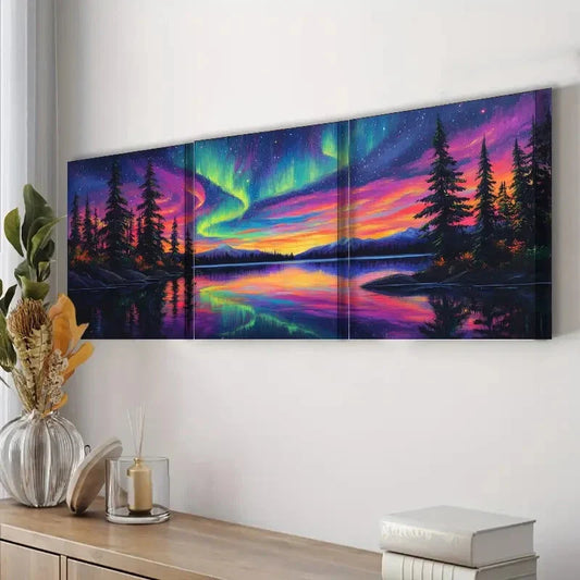 3pcs Aurora Forest Colorful Evening Dark Perfect Wall Art Set Canvas Framed 40x60cm - High Quality Print 100% Australian Made Wall Canvas Ready to Hang