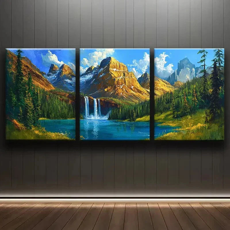 3pcs Golden Peaks Mountain Range Nature Blue Sky Wall Art Set Canvas Framed 40x60cm - High Quality Print 100% Australian Made Wall Canvas Ready to Hang