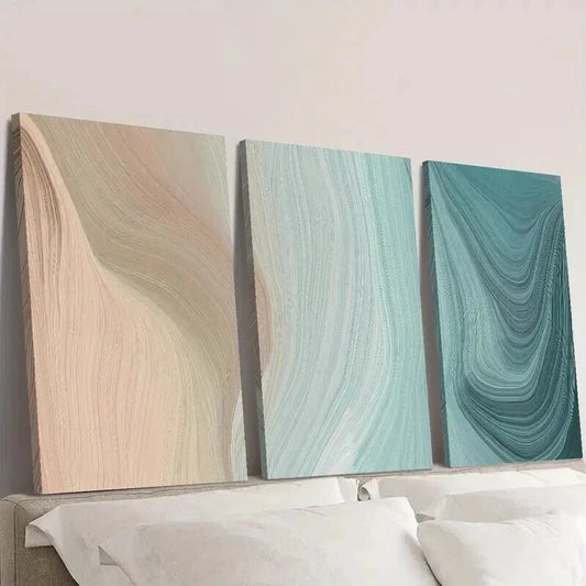 3pcs Abstract Brown Turquoise Decoration Wall Art Set Canvas Framed 40x60cm - High Quality Print 100% Australian Made Wall Canvas Ready to Hang