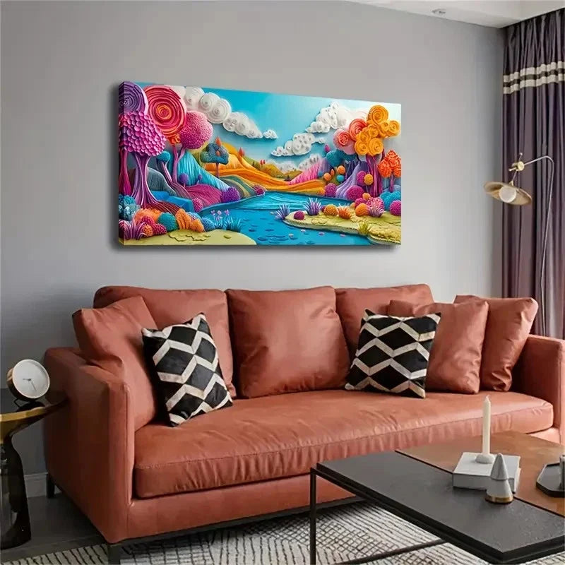 Vibrant Blue River Landscape Wall Art Canvas Office Home Room Framed 120x60cm