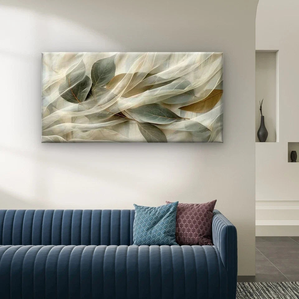 Abstract Green Leaf Wall Art Canvas Office Home Room Framed 80x45cm