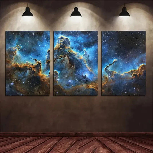 3pcs Stunning Blue Nebula Colourful Metal Print Ready to Hang Art