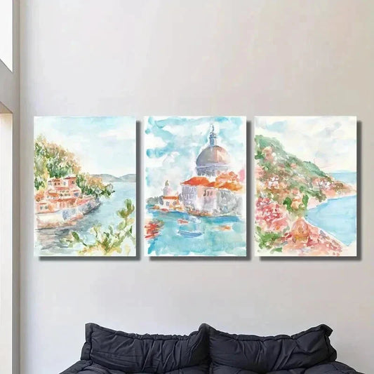 3pcs Modern Coastal Landscape Paintings Wall Art Set Canvas Framed 40x60cm - High Quality Print 100% Australian Made Wall Canvas Ready to Hang