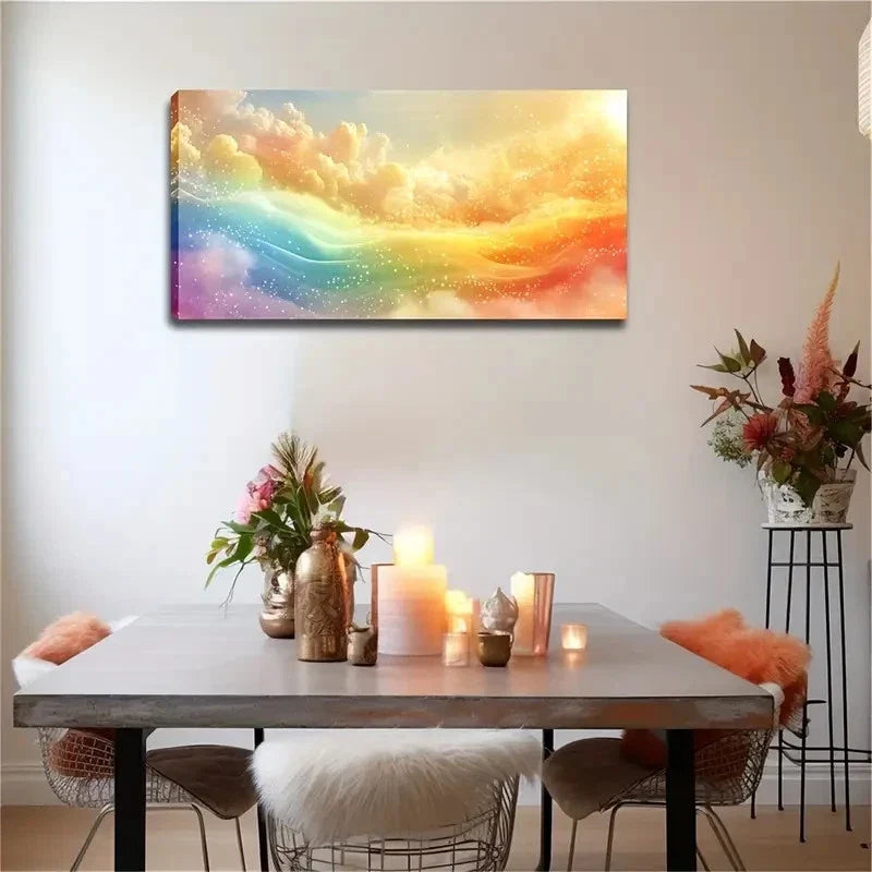 Colorful Rainbow-Colored Modern Wall Art Canvas Office Home Room Framed 120x60cm