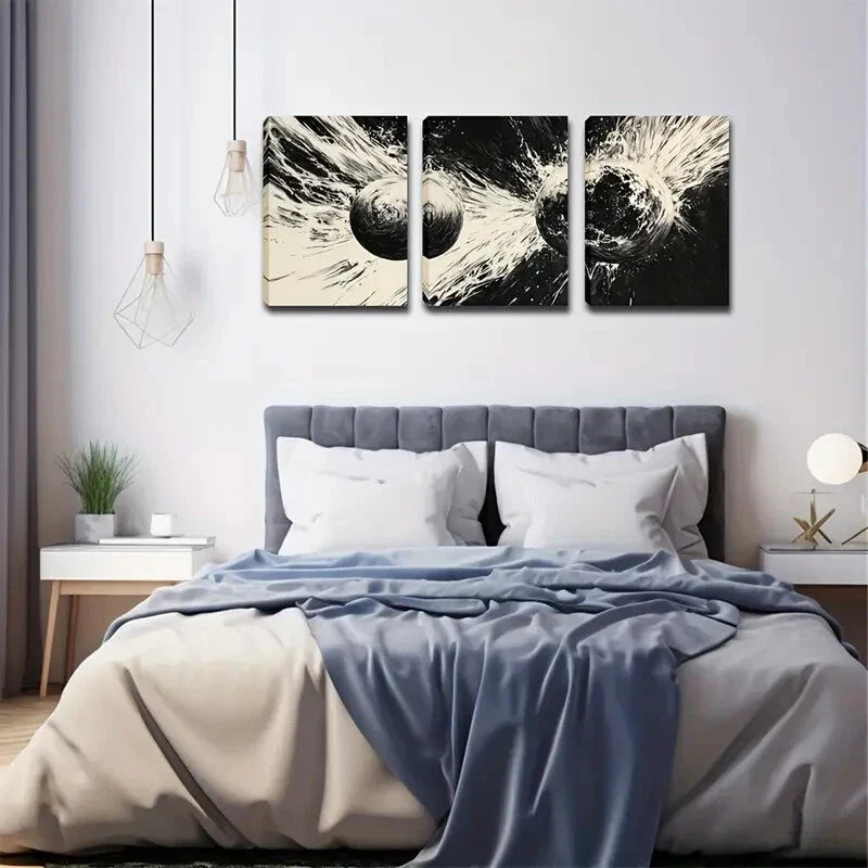 3pcs Abstract Glowing Spheres Triptych Wall Art Set Canvas Framed 40x60cm - High Quality Print 100% Australian Made Wall Canvas Ready to Hang