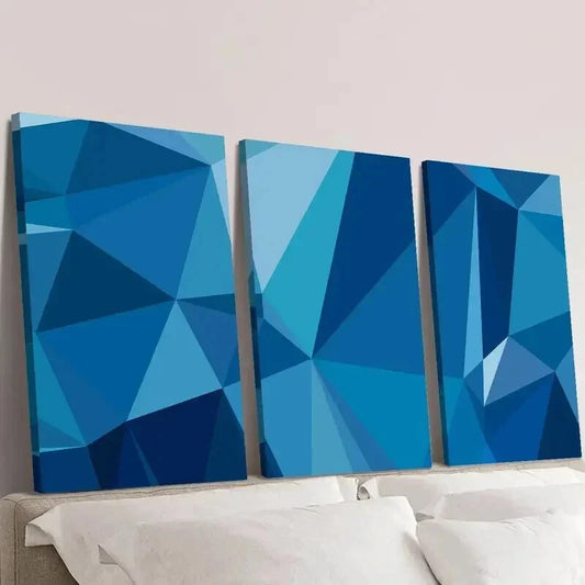 3pcs Blue and White Abstract Geometric Wall Art Set Canvas Framed 40x60cm - High Quality Print 100% Australian Made Wall Canvas Ready to Hang