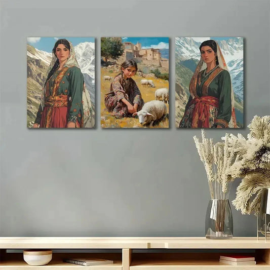 3pcs Kurdish girls Kurdistan Pictures Metal Print Ready to Hang Art
