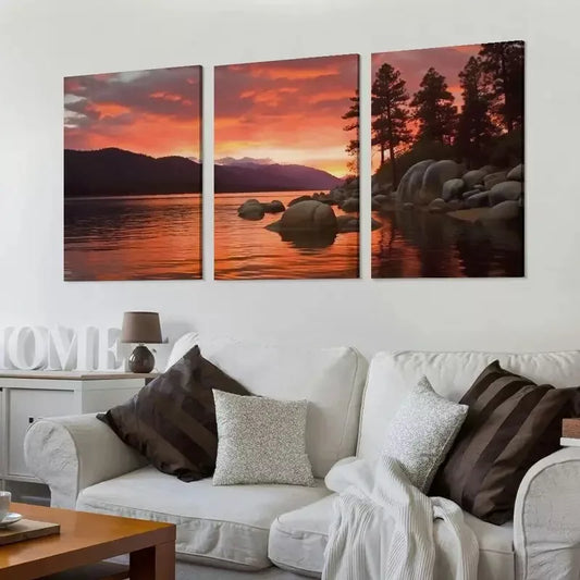 3pcs Elegant Sand Harbor Sunset Orton Wall Art Set Canvas Framed 40x60cm - High Quality Print 100% Australian Made Wall Canvas Ready to Hang