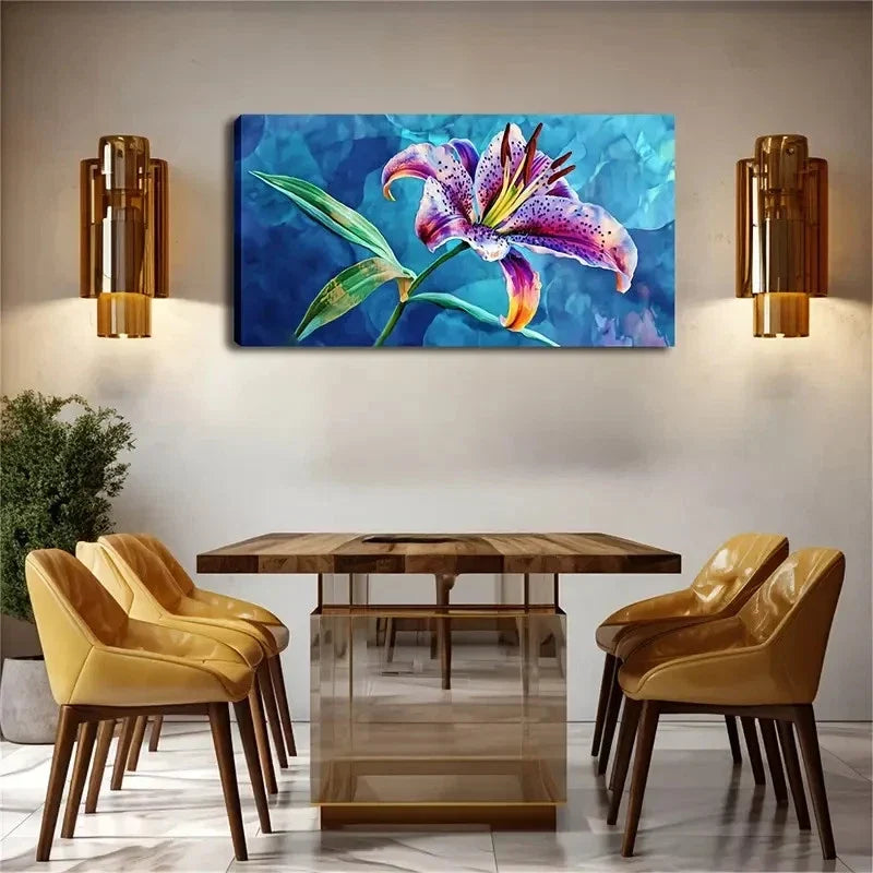 Expressionist Style Lily Flower Wall Art Canvas Office Home Room Framed 80x45cm