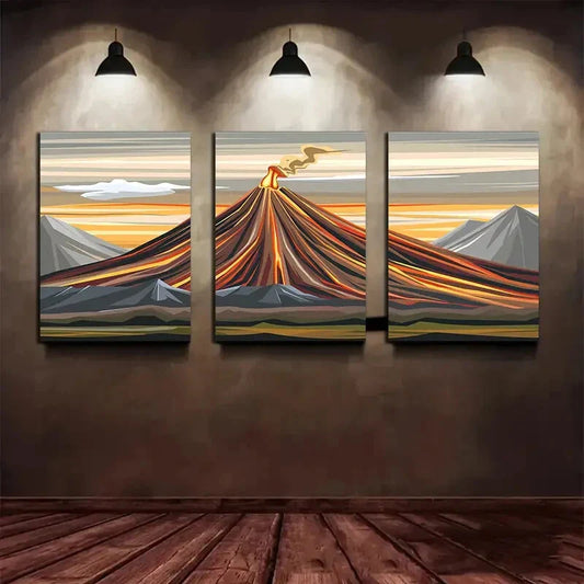 3pcs Volcanic Eruption Colourful Metal Print Ready to Hang Art