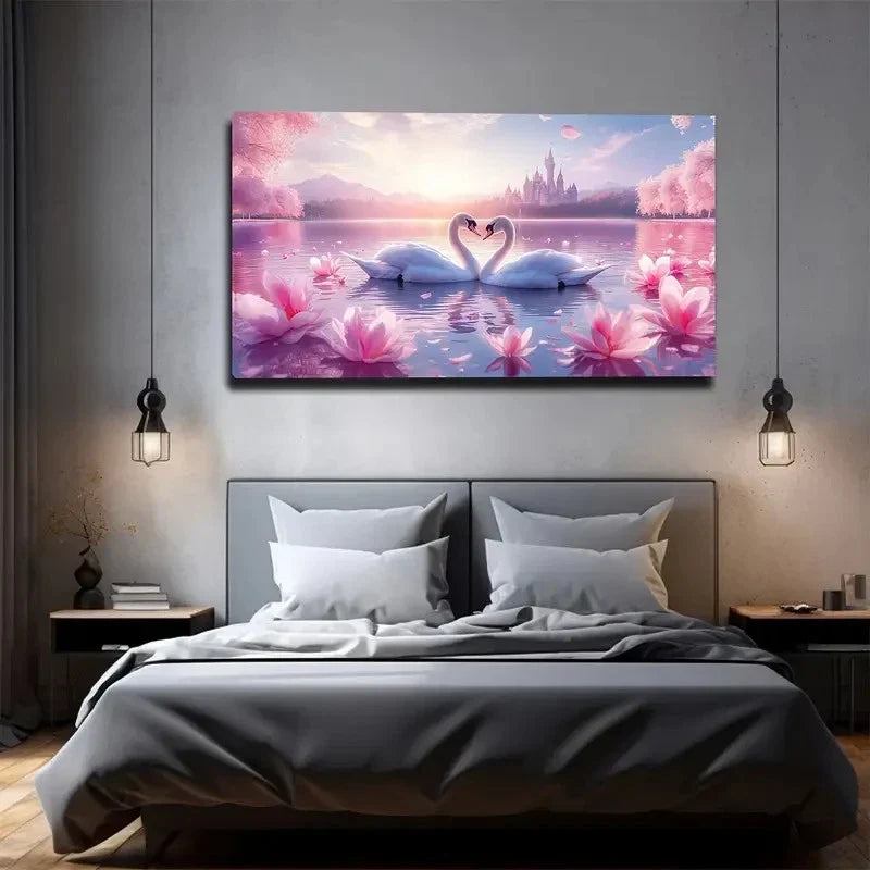 Minimalist Swan Lake Romance Wall Art canvas office home room framed 120x60cm