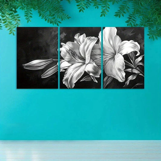 3pcs Black and White Lily Floral Metal Print Ready to Hang Art