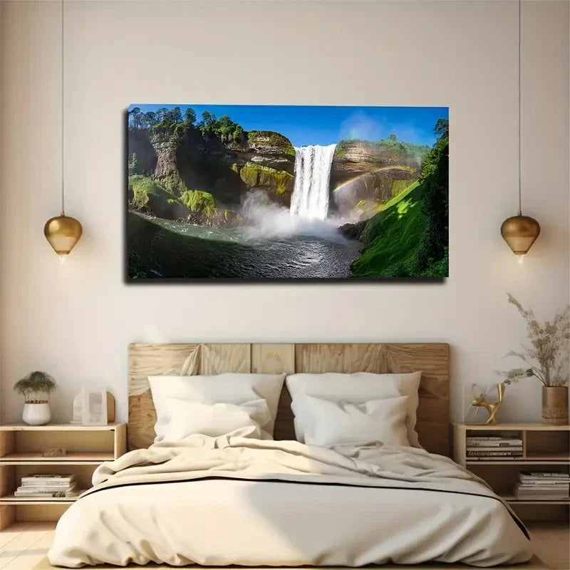 Waterfall Water Mist Bring Wall Art Canvas Office Home Room Framed 80x45cm
