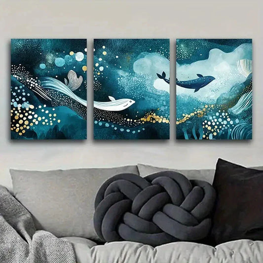 3pcs There are fish in the blue sea Metal Print Ready to Hang Art