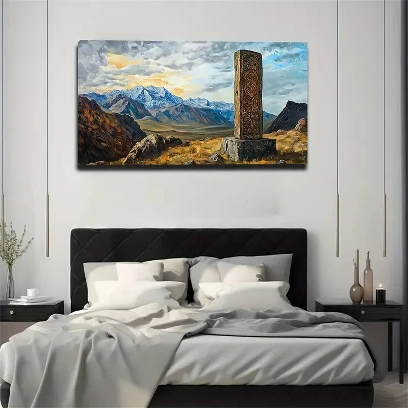 Totem Stone Columns Suitable Wall Art Canvas Office Home Room Framed 80x45cm
