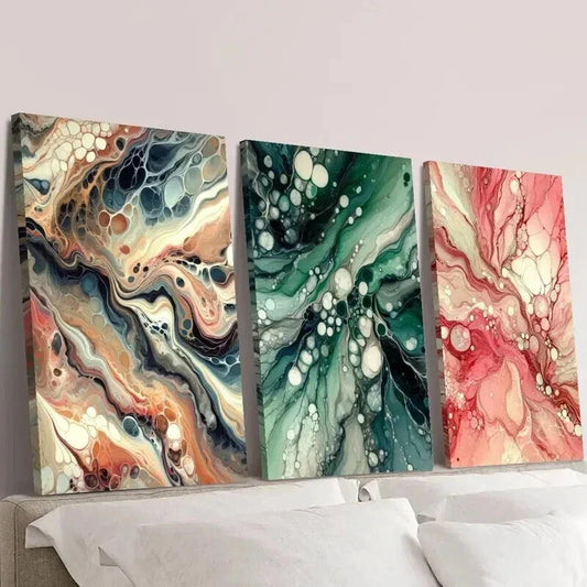 3pcs Abstract Marble Shaped Multi Color Wall Art Set Canvas Framed 40x60cm - High Quality Print 100% Australian Made Wall Canvas Ready to Hang