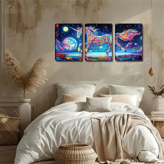 3pcs Celestial Horse Design Wall Art Set Canvas Framed 40x60cm - High Quality Print 100% Australian Made Wall Canvas Ready to Hang