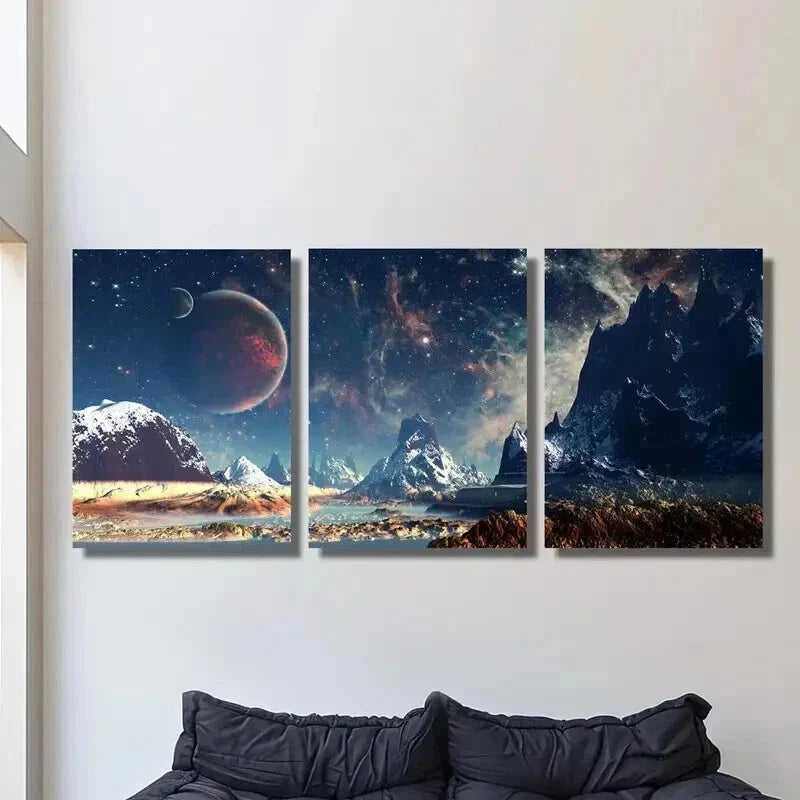 3pcs Fantasy Sci Fi Outer Space Landscape Wall Art Set Canvas Framed 40x60cm - High Quality Print 100% Australian Made Wall Canvas Ready to Hang