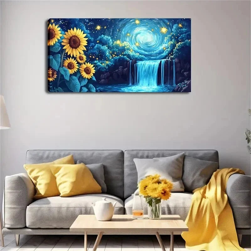 Whirlpool Starry Sky Sunflower Wall Art Canvas Office Home Room Framed 120x60cm