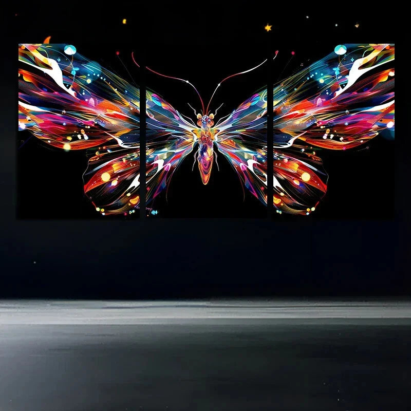 3pcs Vibrant Butterfly Abstract Colorful Metal Print Ready to Hang Art