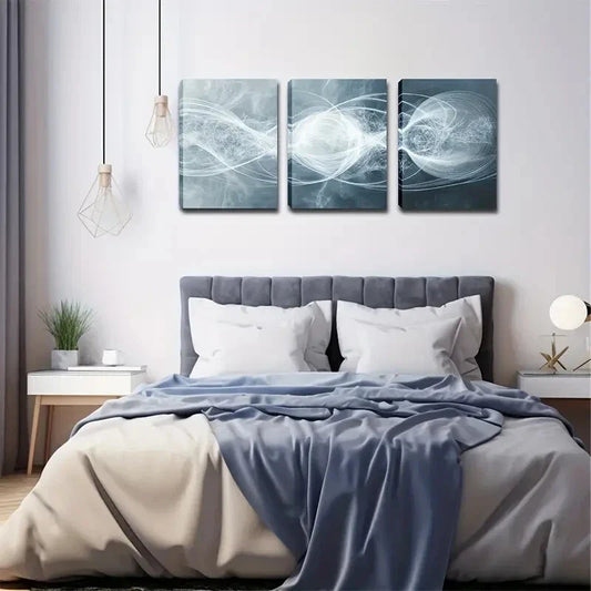 3pcs Abstract Gray, Blue, and White Swirl Design Wall Art Set Canvas Framed 40x60cm - High Quality Print 100% Australian Made Wall Canvas Ready to Hang