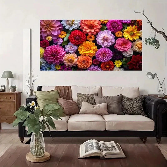 Aesthetic Modern Vintage Floral Wall Art Canvas Office Home Room Framed 80x45cm