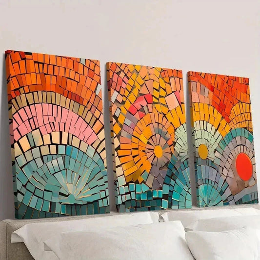 3pcs Colorful Geometric Mosaic Puzzle Wall Art Set Canvas Framed 40x60cm - High Quality Print 100% Australian Made Wall Canvas Ready to Hang