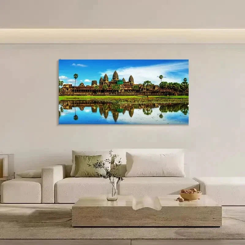 Angkor Wat Temples Architecture Wall Art Canvas Office Home Room Framed 120x60cm