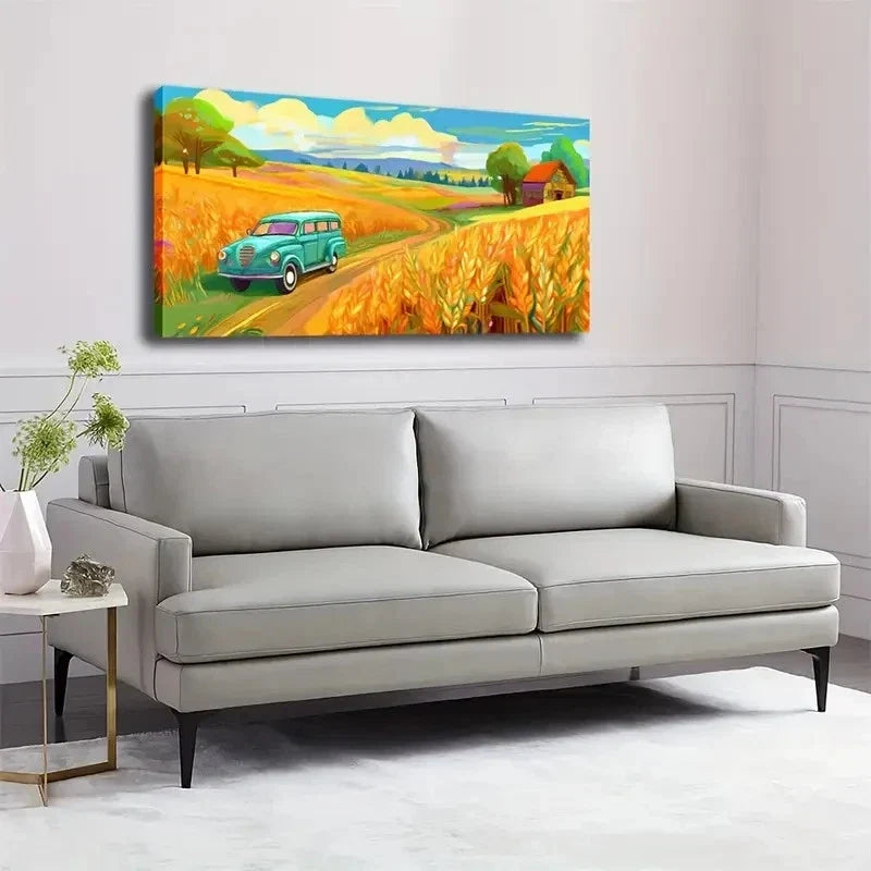 Golden Wheat Fields Car Wall Art Canvas Office Home Room Framed 120x60cm