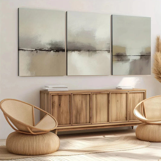 3pcs Abstract Modern Gray Beige Light Green Wall Art Set Canvas Framed 40x60cm - High Quality Print 100% Australian Made Wall Canvas Ready to Hang