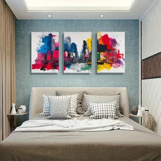 3pcs Vibrant Abstract Urban Street Scene Prefect Wall Art Set Canvas Framed 40x60cm - High Quality Print 100% Australian Made Wall Canvas Ready to Hang
