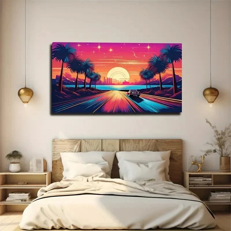 Sunset Boulevard Vibrant Décor Wall Art Canvas Office Home Room Framed 120x60cm
