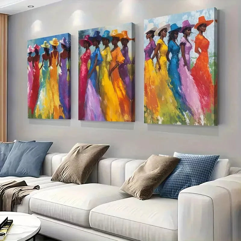 3pcs Colorful Elegant Women Triptych Wall Art Set Canvas Framed 40x60cm - High Quality Print 100% Australian Made Wall Canvas Ready to Hang