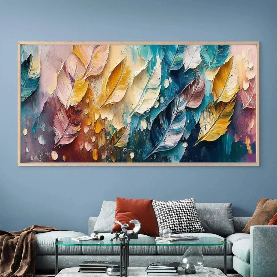 Abstract Feather Wall Art Canvas Office Home Room Framed 80x45cm