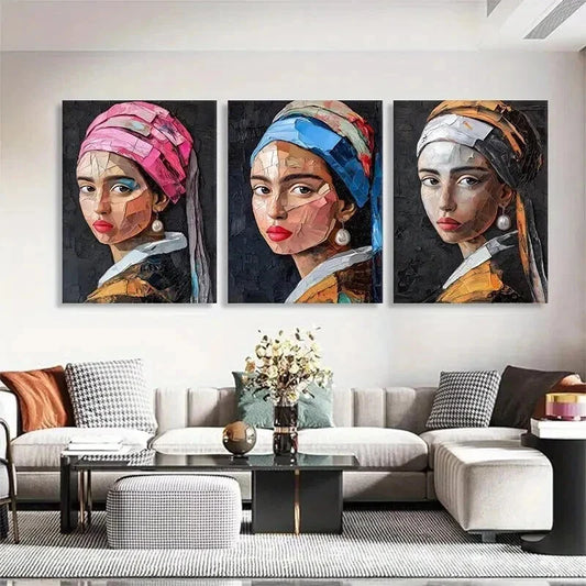 3pcs Contemporary Art Portrait of a Girl Perfect Wall Art Set Canvas Framed 40x60cm - High Quality Print 100% Australian Made Wall Canvas Ready to Hang