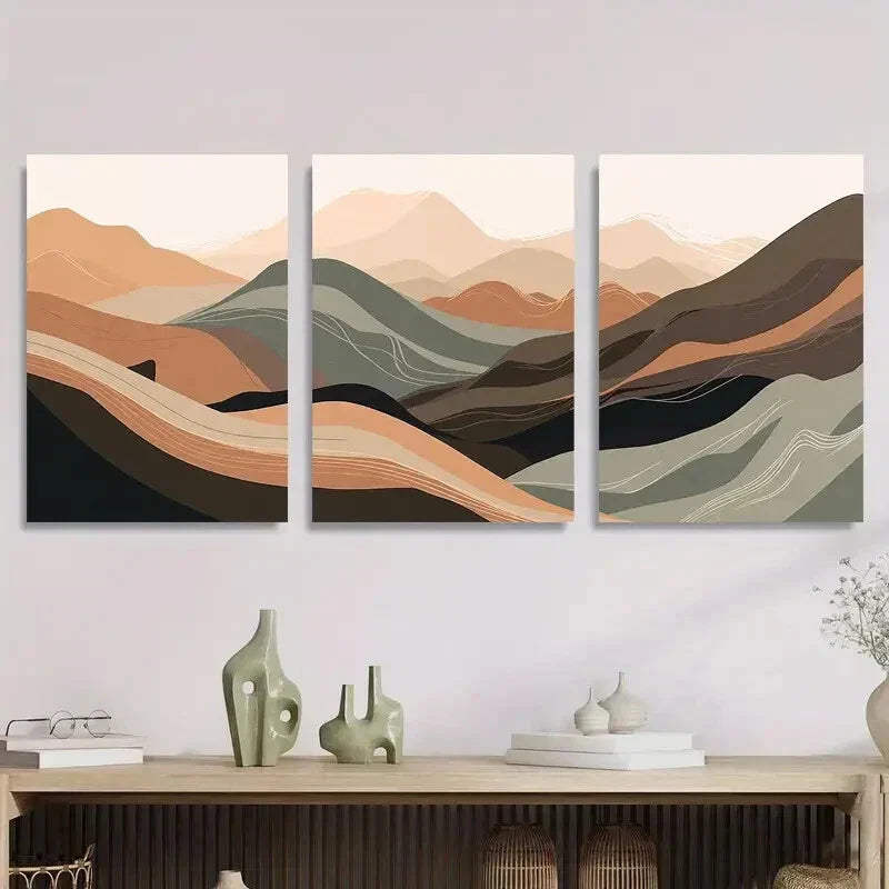 3pcs Minimalist Geometric Abstract Mountain Metal Print Ready to Hang Art