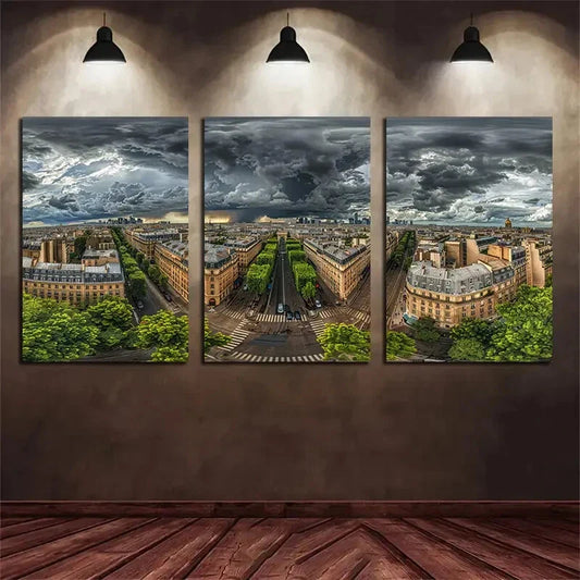 3pcs Dark Storm Cloud Buildings Metal Print Ready to Hang Art