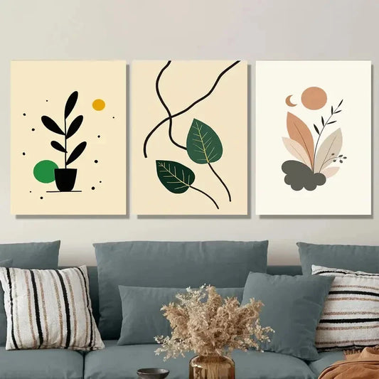 3pcs Modern Abstract Botanical Minimalist Leaf Metal Print Ready to Hang Art