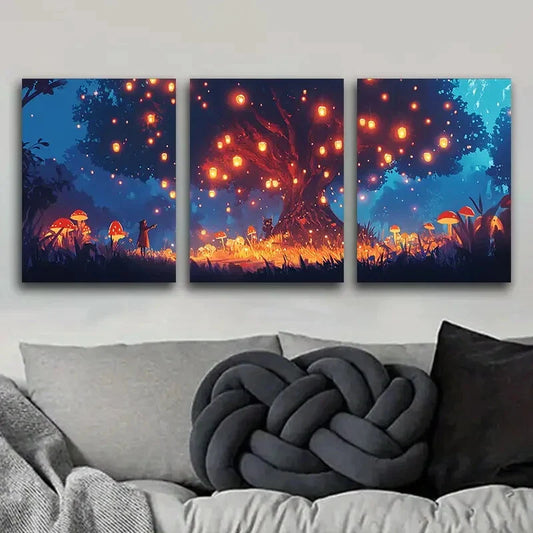 3pcs Lanterns on the Tree Colorful Sky Perfect Wall Art Set Canvas Framed 40x60cm - High Quality Print 100% Australian Made Wall Canvas Ready to Hang