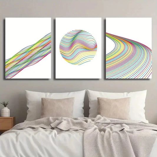 3pcs Simple Colorful Ripple Abstract Line Metal Print Ready to Hang Art