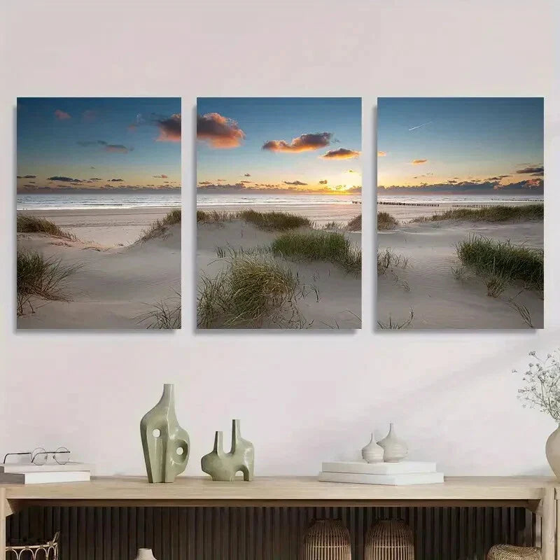 3pcs Beautiful Sunset Beach Serene Ocean Metal Print Ready to Hang Art