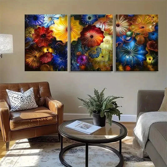 3pcs Colorful Umbrella Flower Design Perfect Wall Art Set Canvas Framed 40x60cm - High Quality Print 100% Australian Made Wall Canvas Ready to Hang