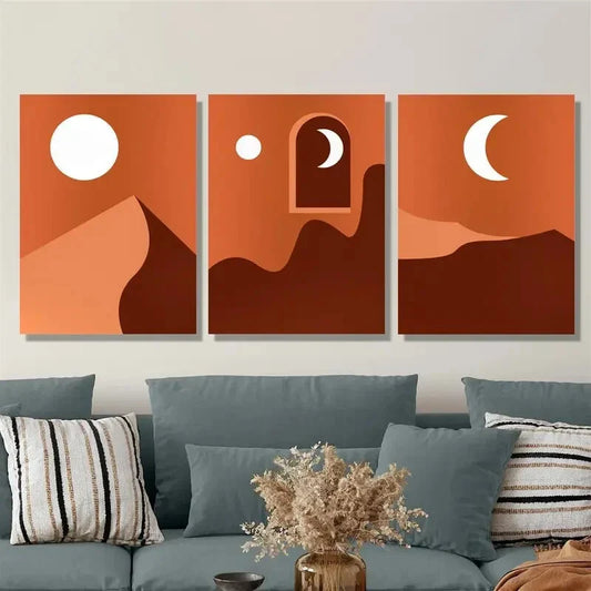 3pcs full moon and crescent moon, desert night Wall Art Set Canvas Framed 40x60cm - High Quality Print 100% Australian Made Wall Canvas Ready to Hang