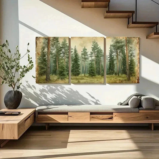 3pcs Rustic Forest Trees Landscape Wall Art Set Canvas Framed 40x60cm - High Quality Print 100% Australian Made Wall Canvas Ready to Hang