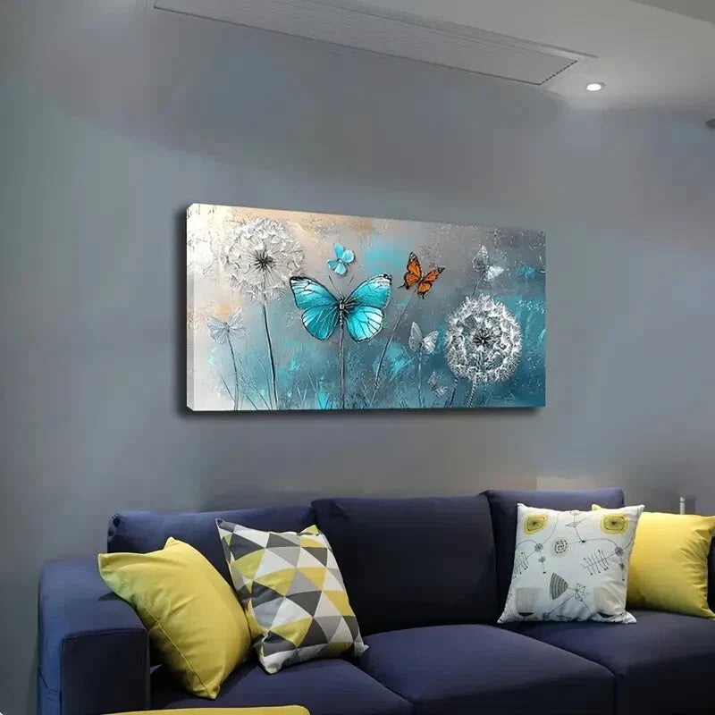 Modern Dandelion & Butterfly Wall Art Canvas Office Home Room Framed 120x60cm
