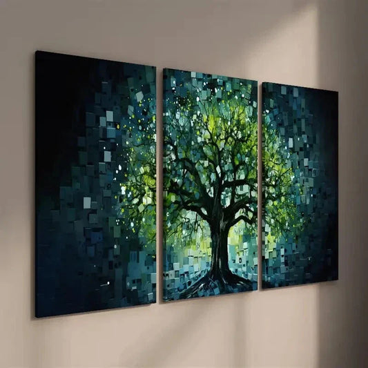 3pcs Abstract Tree of Life Glass Style Wall Art Set Canvas Framed 40x60cm - High Quality Print 100% Australian Made Wall Canvas Ready to Hang