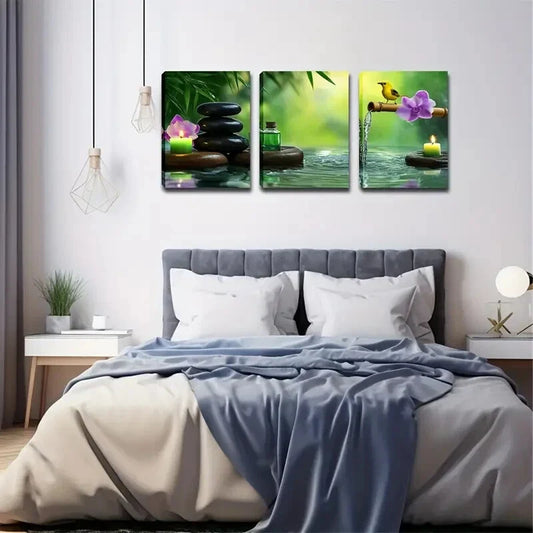 3pcs Realistic Green Candle Landscape Wall Art Set Canvas Framed 40x60cm - High Quality Print 100% Australian Made Wall Canvas Ready to Hang