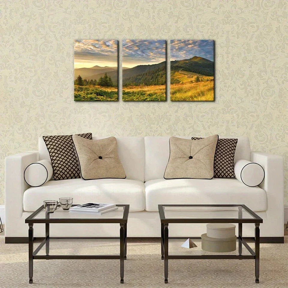 3pcs Sunrise Mountain Vibrant Sky & Golden Metal Print Ready to Hang Art