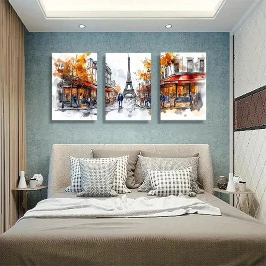 3pcs Eiffel Tower & Charming Parisian Perfect Wall Art Set Canvas Framed 40x60cm - High Quality Print 100% Australian Made Wall Canvas Ready to Hang