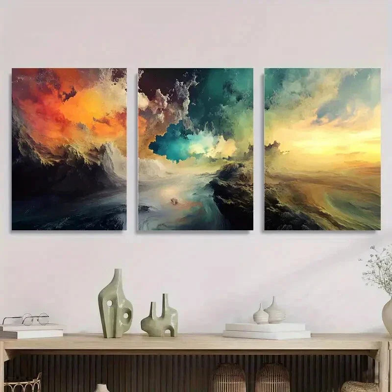 3pcs Abstract Cloudscape Vibrant Colorful Sky Metal Print Ready to Hang Art